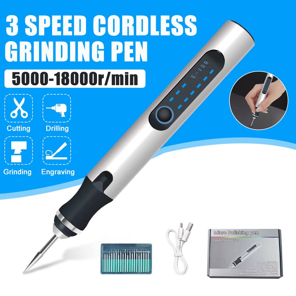 HASTHIP USB Engraving Pen for Wood Glass and Plastic with 3 Nozzles and 150PSI Power | Silver