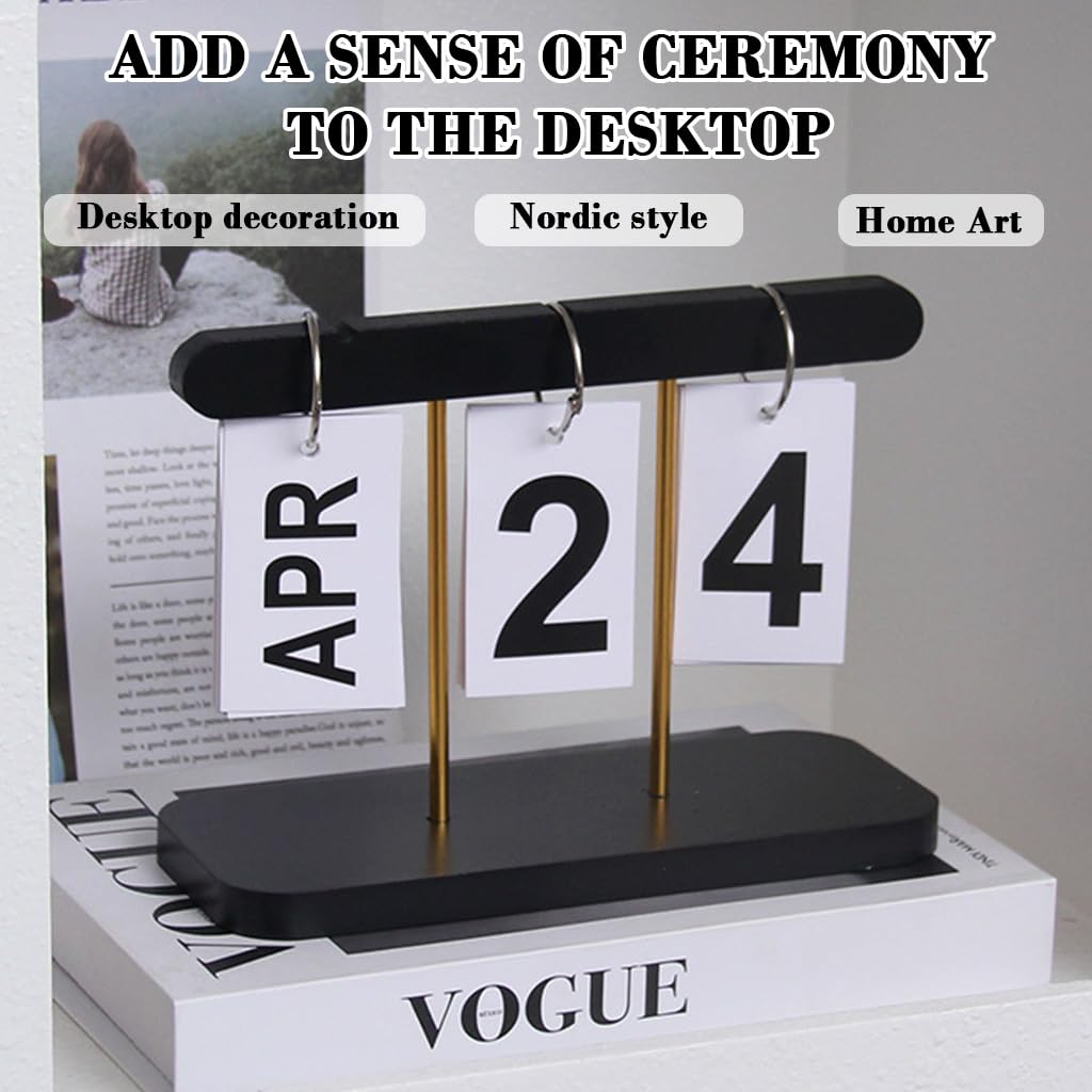 HASTHIP Wooden Perpetual Calendar for Office and Home with Retro Block Design | Desk Decor Gift