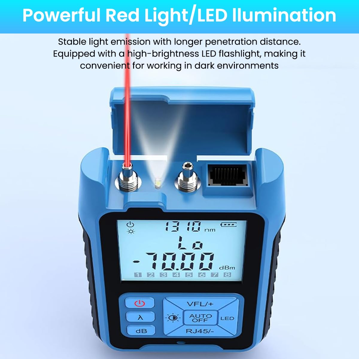 Serplex Optic Cable Tester for Fiber Inspection with LCD Backlight & Visible Red Laser | Automatic Calibration and Battery Powered