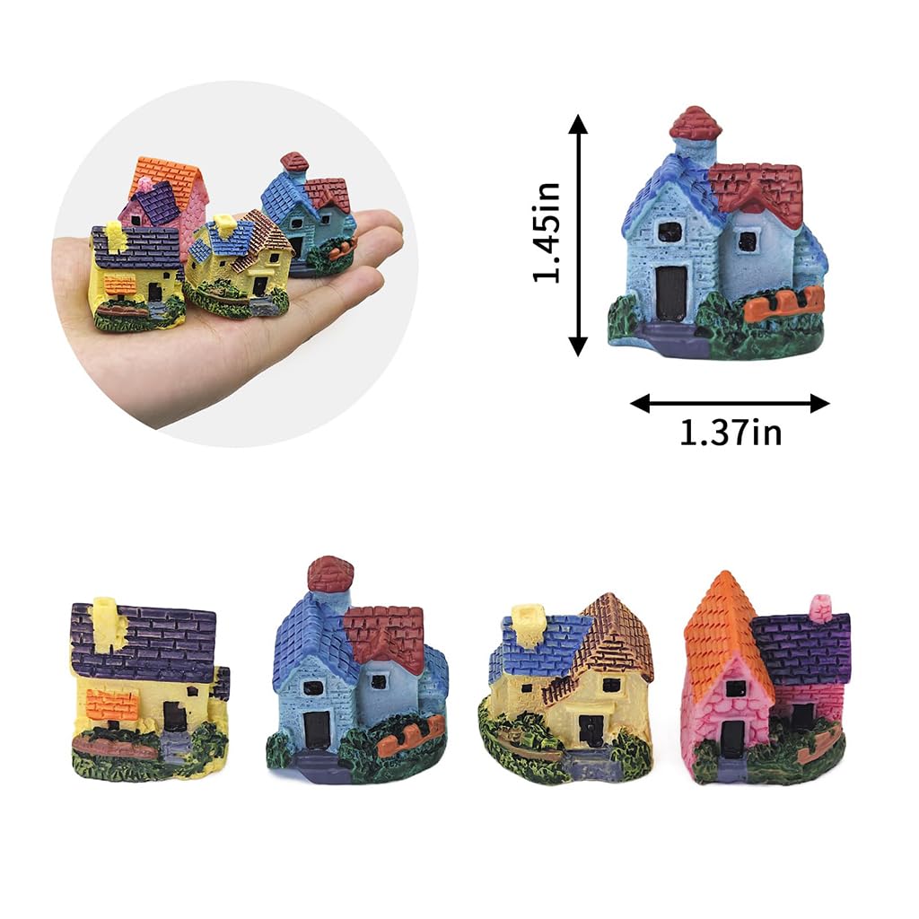 Zibuyu Miniature Toys House Set for Fairy Garden Décor with 4 Resin Waterproof Pieces