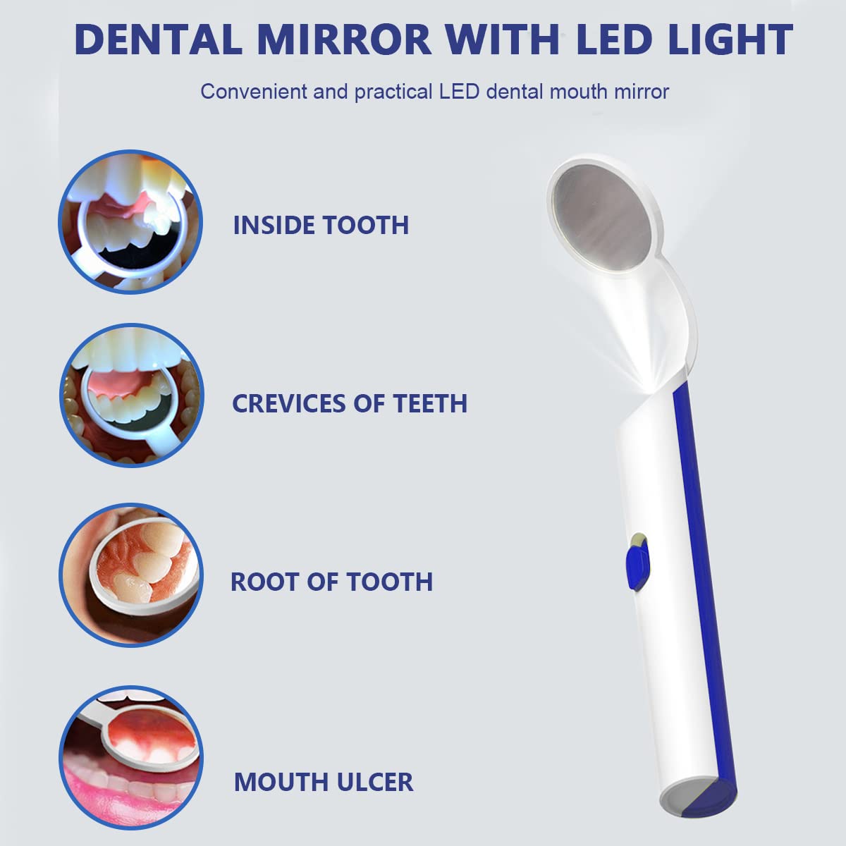 HANNEA Mouth Dental Mirror for Home Inspection with LED Light and Curved Neck Tube | Includes 3 Batteries and 2 Replacement Mirrors