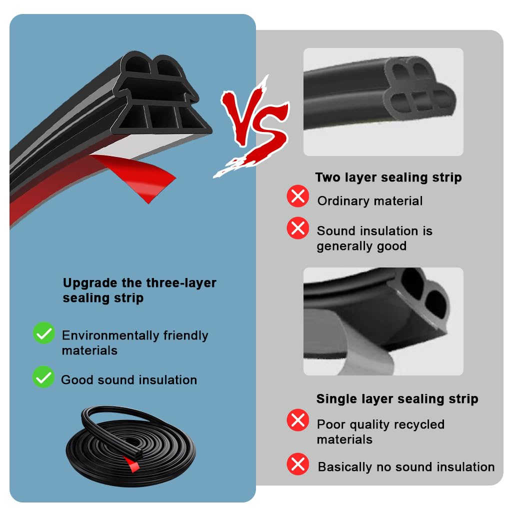 STHIRA Car Door Seal Strip for SUV Van and Pickup featuring 52.5Ft Cuttable Rubber Trim | Triple Layer Soundproof Weatherproof Design