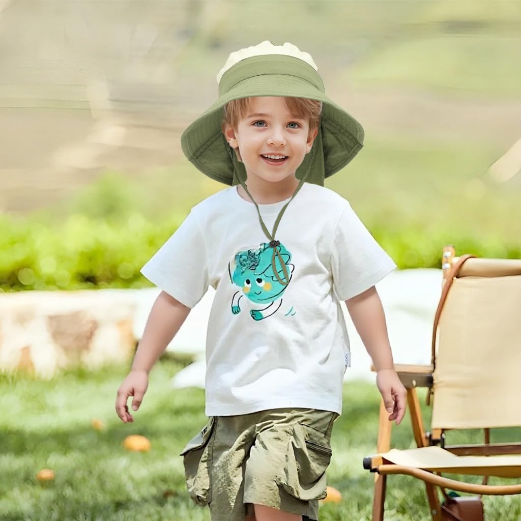 SNOWIE SOFT Wide Brim Sun Hat for Kids with Neck Flap and Adjustable Chin Strap | UPF 50+ Breathable Summer Protection