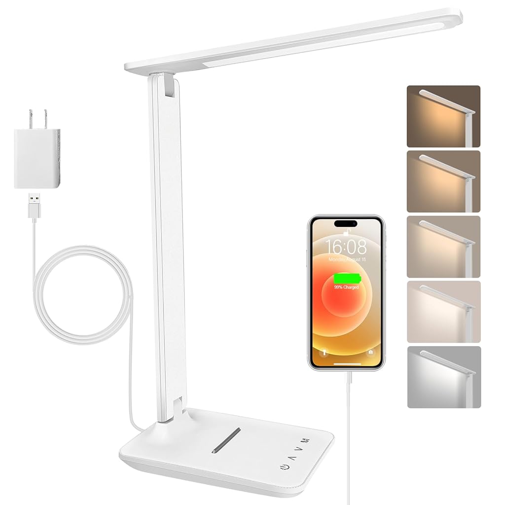 ELEPHANTBOAT® LED Desk Lamp, 3-Color LED Night Stand Light with Cylindrical Base, 1200mAh USB Rechargeable, Minimalist Industrial Style LED Desk Lamp, Touch Button Control