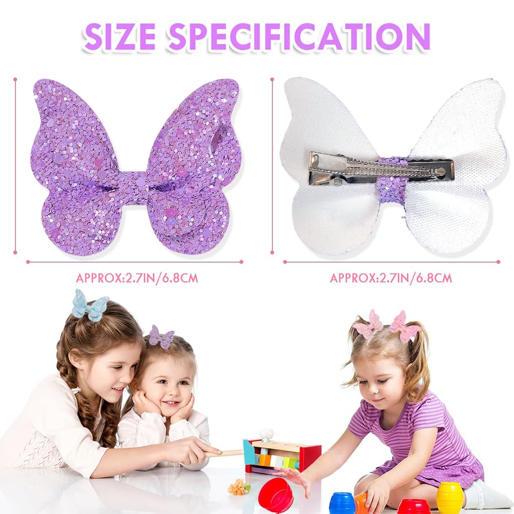 PALAY® Hair Clips for Girls Kids 6Pcs Set, Glitter Butterfly Baby Hair Clips, Color Sequin Hair Bows Barrettes Non-slip Hair Accessories for Baby Girls, Toddlers, Children