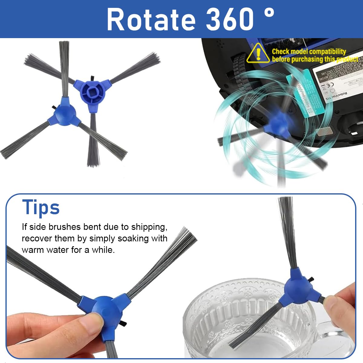 Verilux® 4pcs Replacement Side Brushes for Floor Sweeper EUFY 11S RoboVac 30 11 MAX 15C Universal Vacuum Floor Cleaner Robot Replacement Side Brush Floor Sweeper Accessories