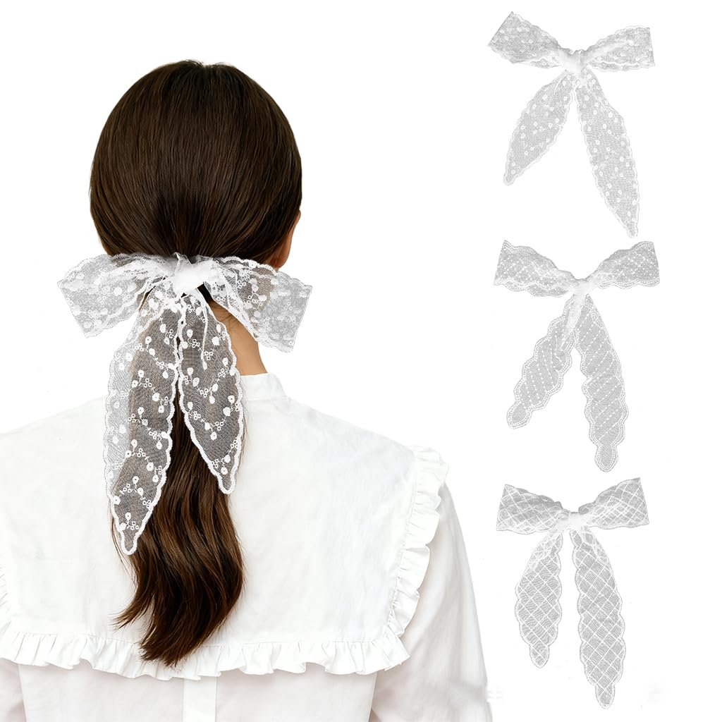 SANNIDHI Head Scarf for Women with White Lace Design 3Pcs Set 51 in Long | Elegant Styling