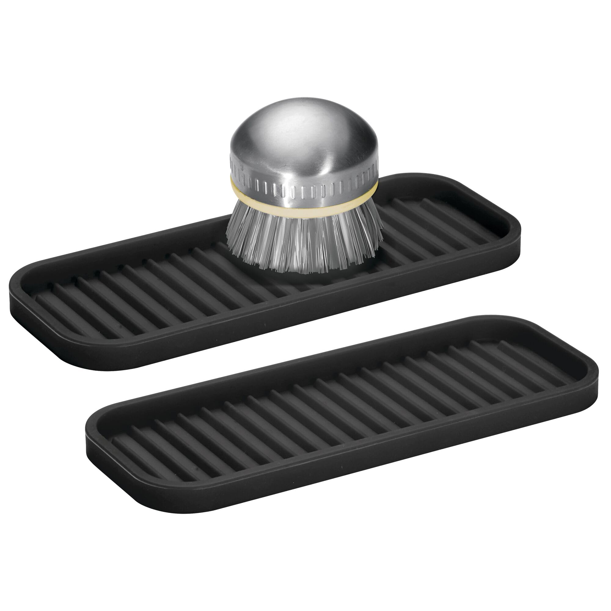 Supvox® iDesign Silicone Kitchen Sink Tray for Countertops-Kitchen Sink Caddy Sponge Holder(Set of 2,Black)