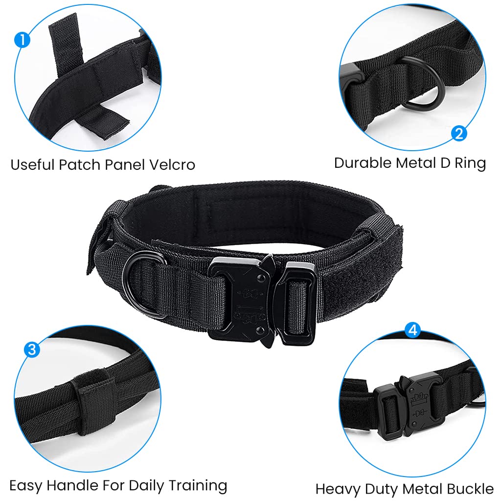 Qpets® Dog Collar Adjustable Nylon Tactical Dog Collar with Strap Handle Dog Training Collar Quick Release Metal Buckle for Small Medium Dogs(M, 13.5''-16.5'')