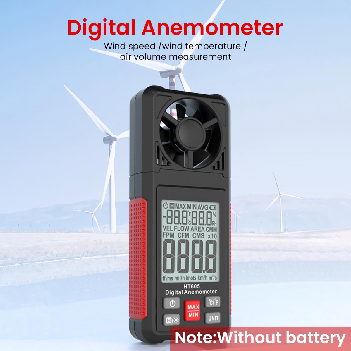 Serplex Digital Anemometer for Sailing and HVAC with 2.26 inch LCD | Measures Wind Speed and Humidity