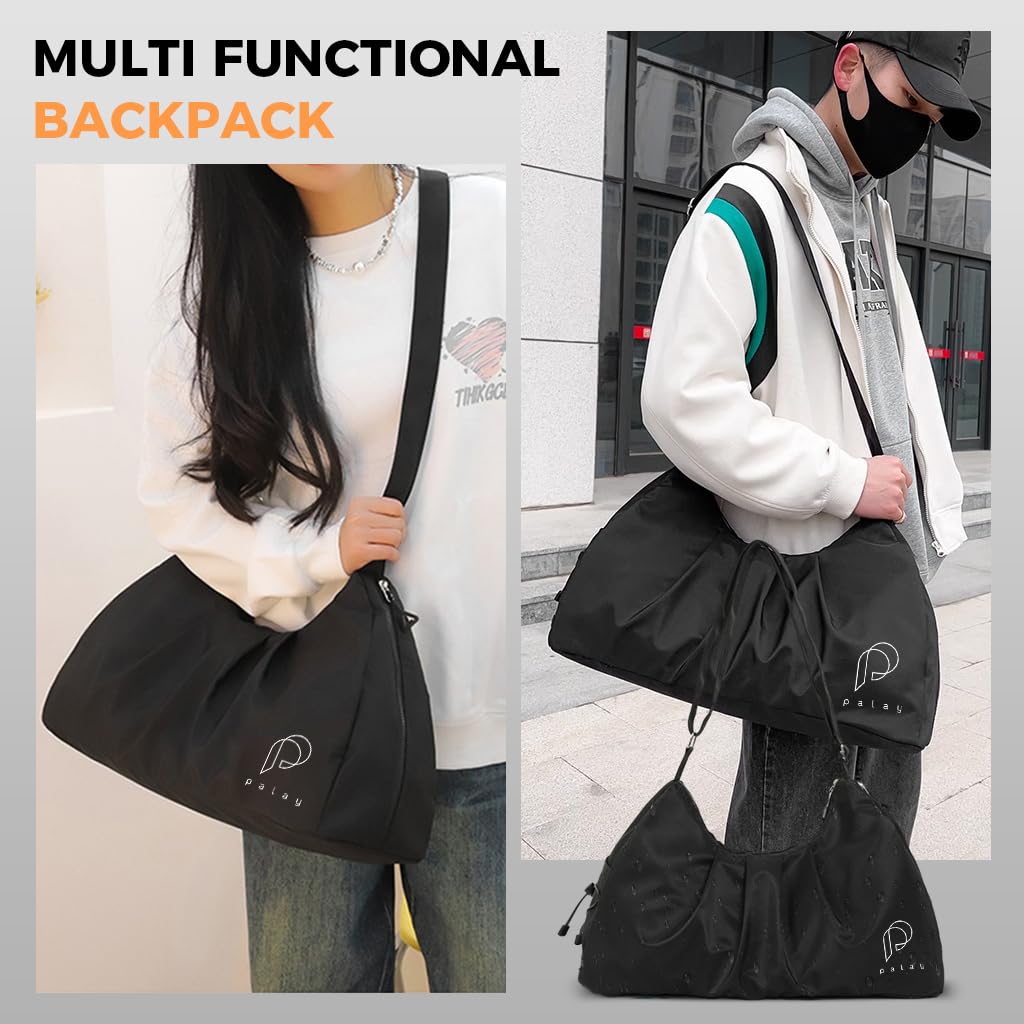 PALAY Women Gym Bag for Travel and Fitness with Shoe Compartment | Waterproof Nylon Black