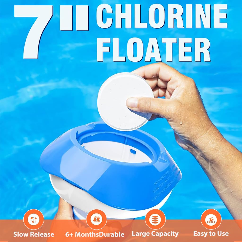 HASTHIP Pool Chlorine Floater for Swimming Pools and Spas with 7 in Capacity Featuring Six Adjustable Flow Vents | UV Resistant Floating Dispenser