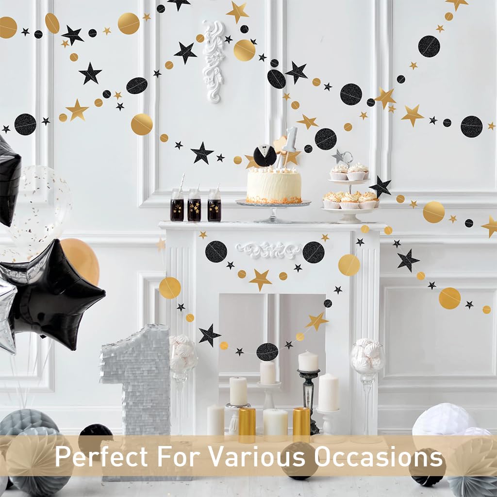 HASTHIP® 3Pcs Black Gold Party Decorations Moon Star Garland Hanging Stars13ft String Decorations Wall Hanging Decorations Room Decoration Party Supplies for Wedding, Festival, Party