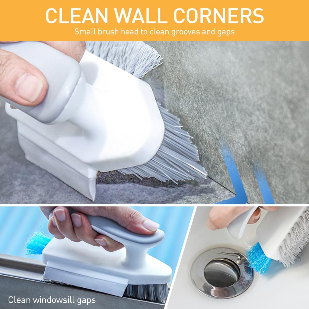 ZIBUYU® Gap Cleaning Brush 4 In 1 Wall Corner Cleaning Brush Ceramic Floor Cleaning Brush Utility Gap Cleaning Brush with Silicone Scraper Rubberized Handle Home Cleaning Brush for Kitchen Bathroom