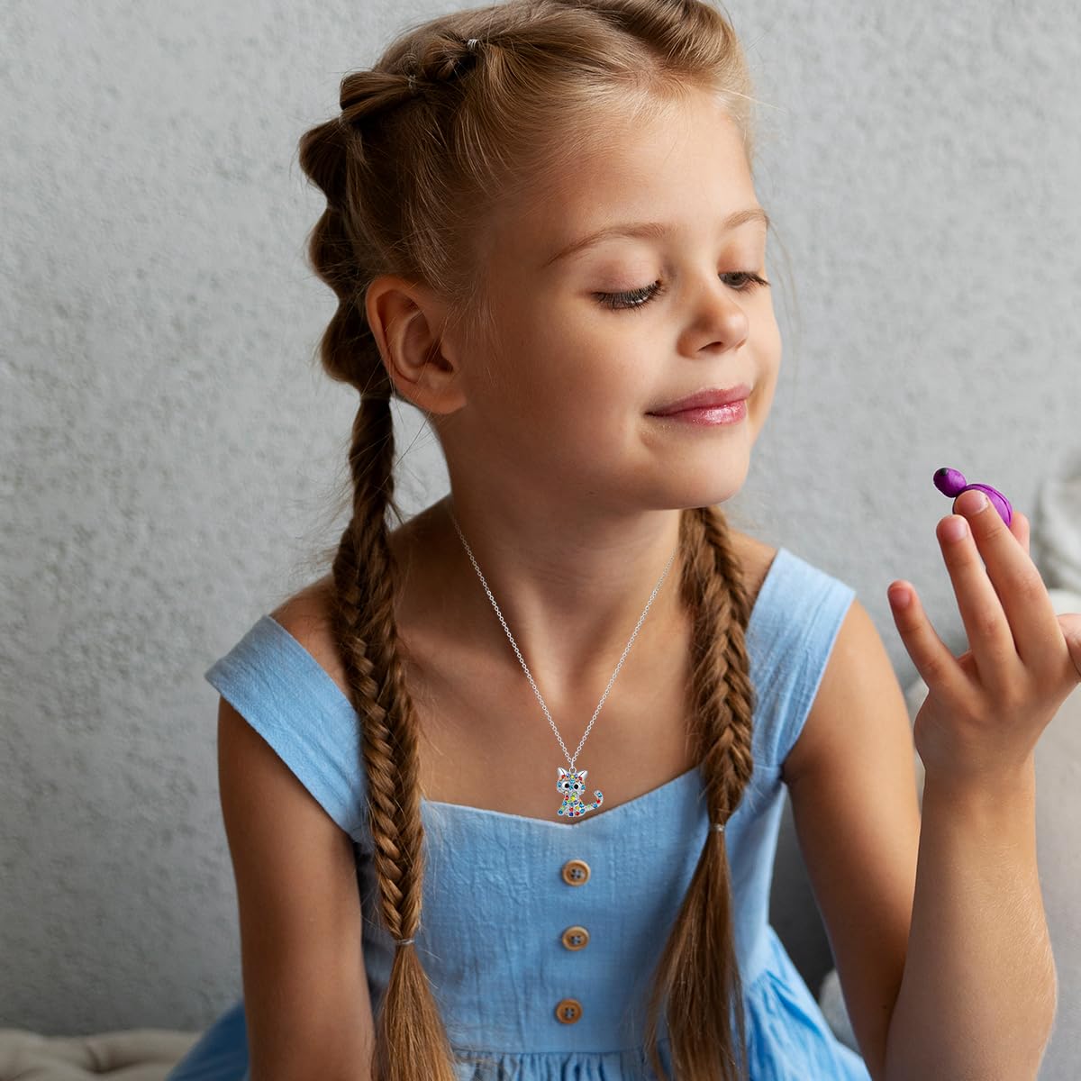 SANNIDHI Cat Necklace for Girls featuring 30mm Alloy Kitty Pendant with Rhinestones | Adjustable Chain