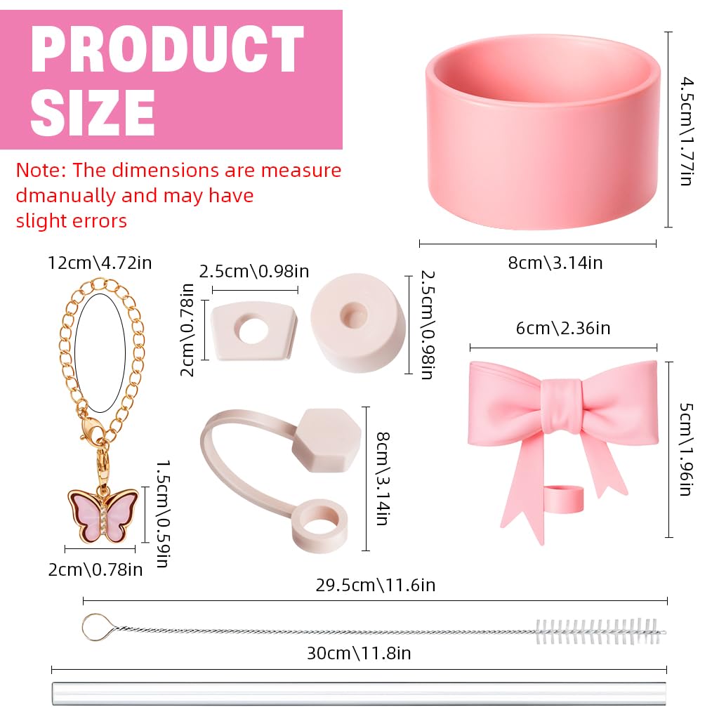 HASTHIP Stanley Cup Accessories 27PCS Kit with Straw Caps and Brush | Cute Bow and Sleeve Decor