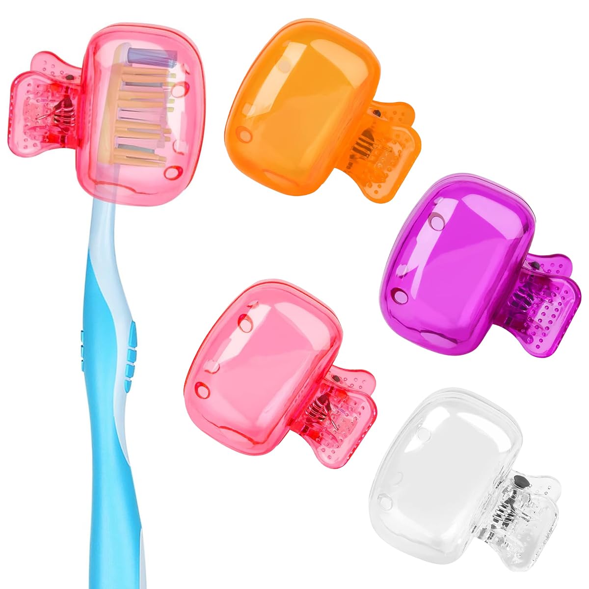 HANNEA Toothbrush Cap Set for Travel with Clip On Ventilation Holes 4pcs BPA Free | Hygienic Protection for Kids and Adults
