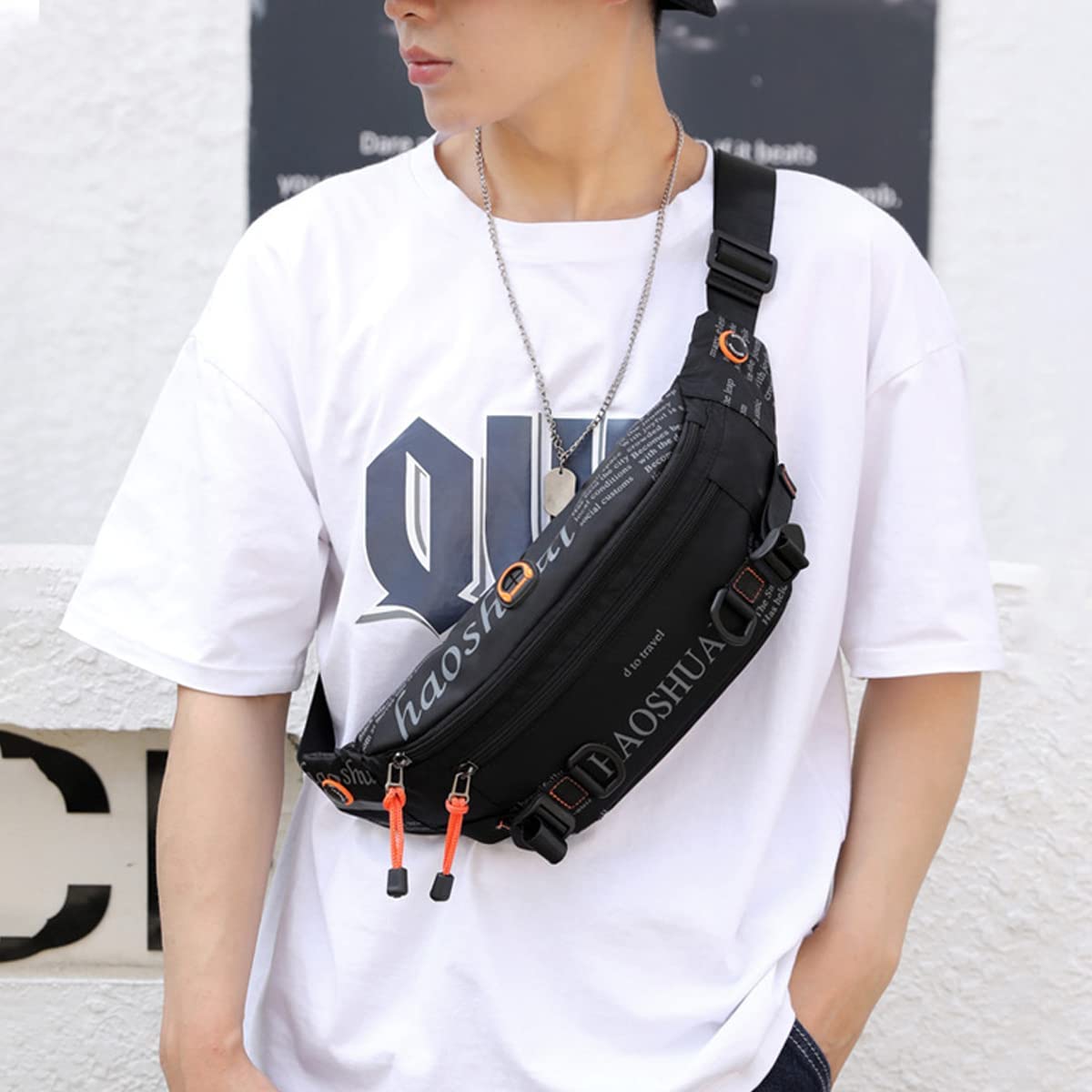 GUSTAVE Waist Bag for Men with 3 Zippered Pockets and Adjustable Belt | Waterproof PVC 31×4×13 cm Crossbody for Travel and Sports