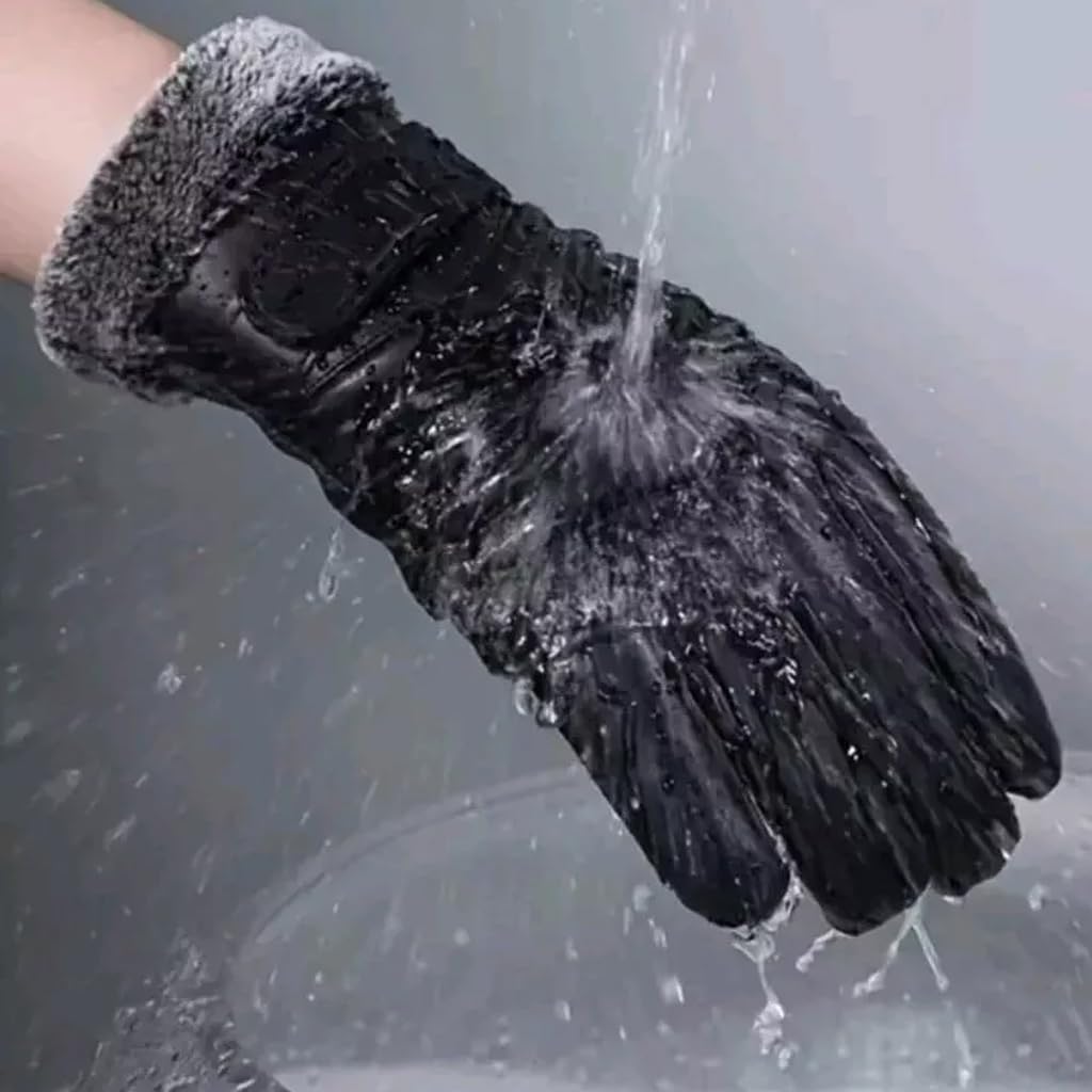 PROBEROS Winter Gloves for Men with Touchscreen Tips and Anti Slip Palm | PU Leather Thermal Liner