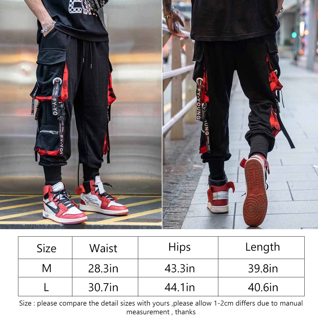 GUSTAVE® Jogger Pants for Men Fashion Cargo Pants Hip Hop Streetwear Outfit Drawstring Trousers Casual Jogging Cool Sweatpants with Multi-Pockets - M Size