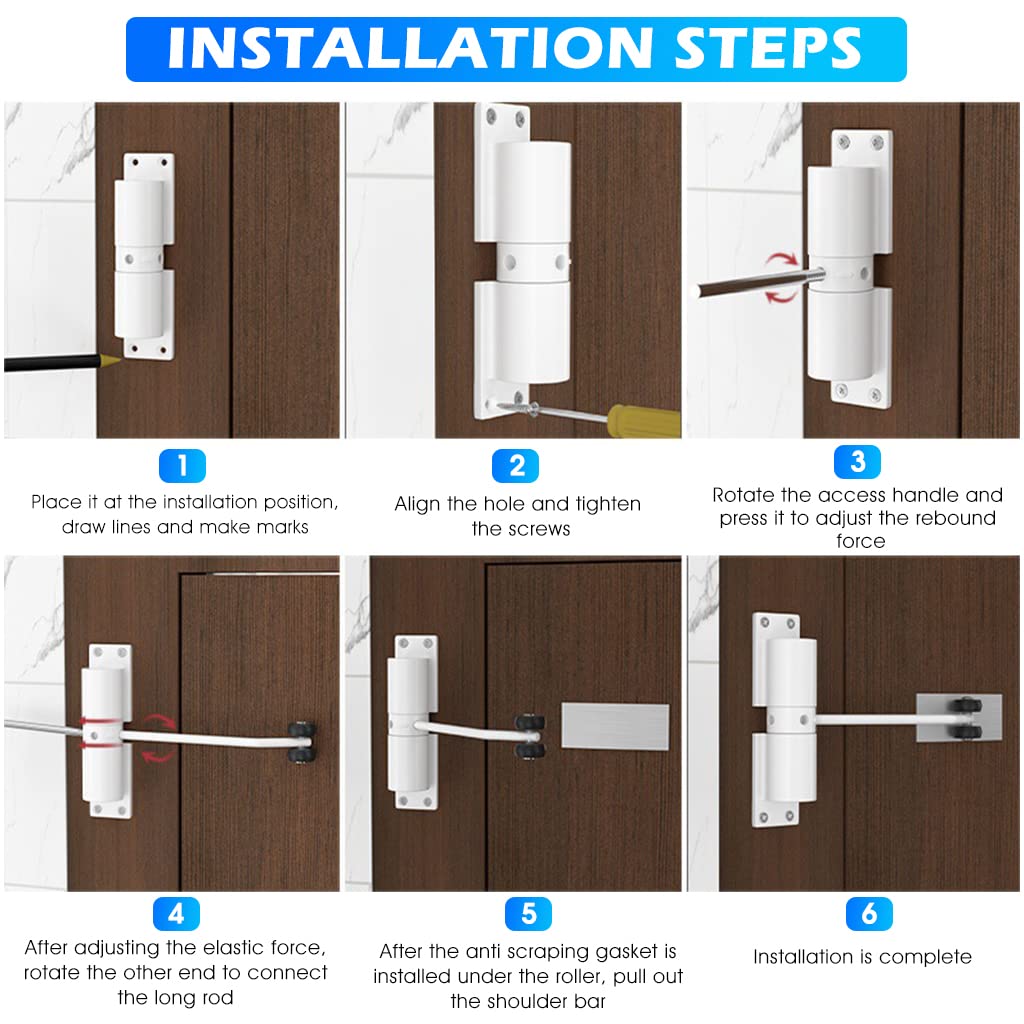 HASTHIP® Door Closer, Zinc Alloy Automatic Safety Spring Door Closer, Adjustable Closing Door Hinge, Quiet Door Closer for Wooden Door, Metal Door, Security Door, Weight Up to 30 Kgs (White)