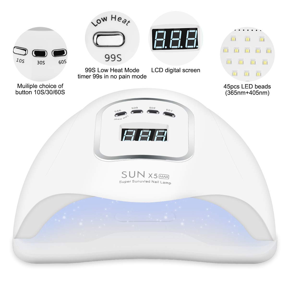 MAYCREATE LED UV Nail Lamp for Gel Polish with 45 LED Beads and Auto Sensor | 150W Quick Curing