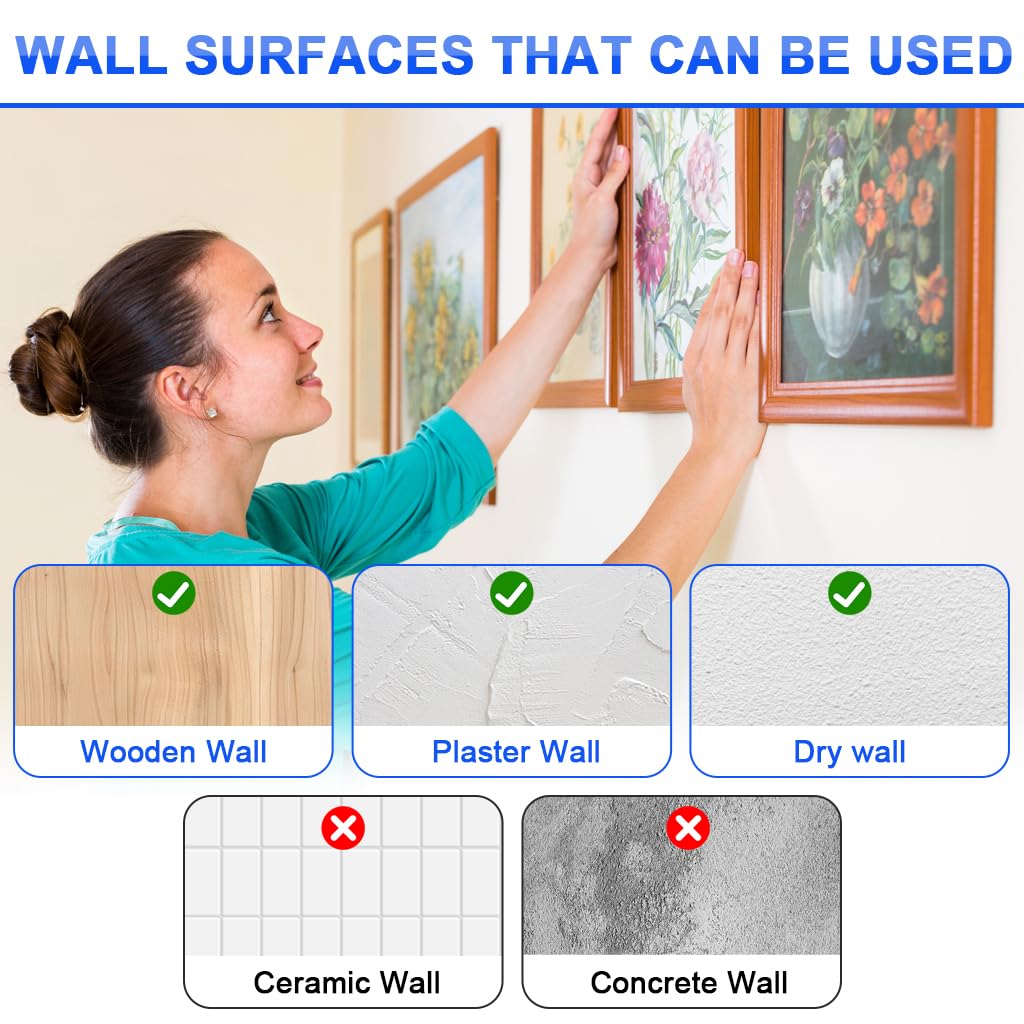 HASTHIP Picture Frame Hanging Kit for Artworks and Photo Walls with 251 pcs Silver Metal Hangers