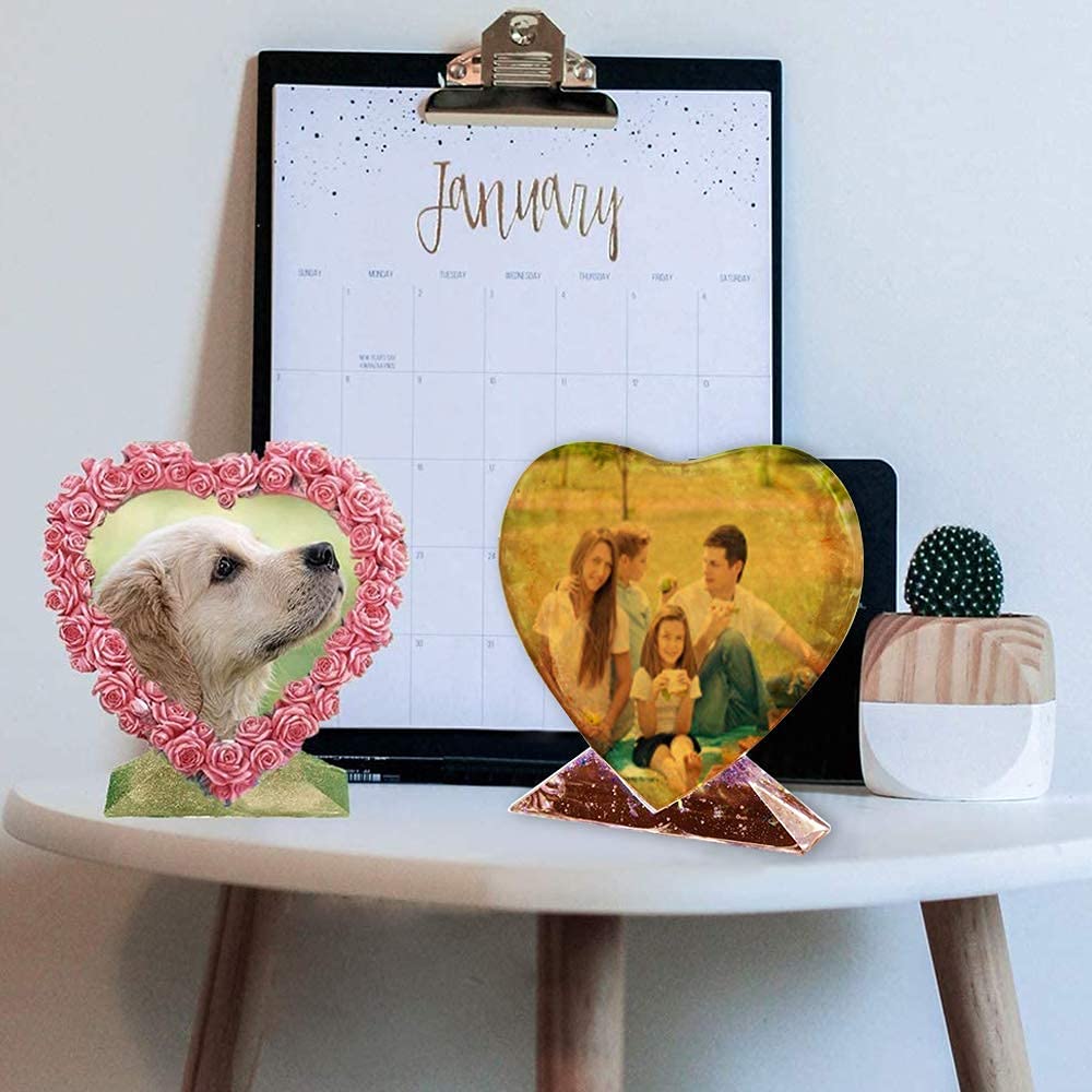 Venzina Resin Moulds for Heart and Rectangular Photo Frames with 12 Glitter Colors | DIY Gift Making 13 x 9 cm Set