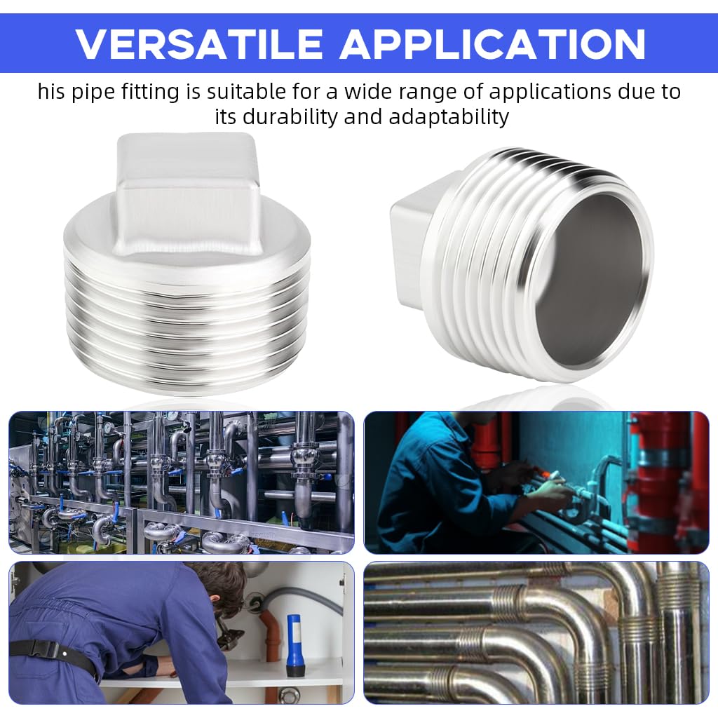 HASTHIP 2pcs 304 Stainless Steel Pipe Fitting, 3/4'' Square Head Cored Plug Pipe Fastener to Seal The End of The Pipe
