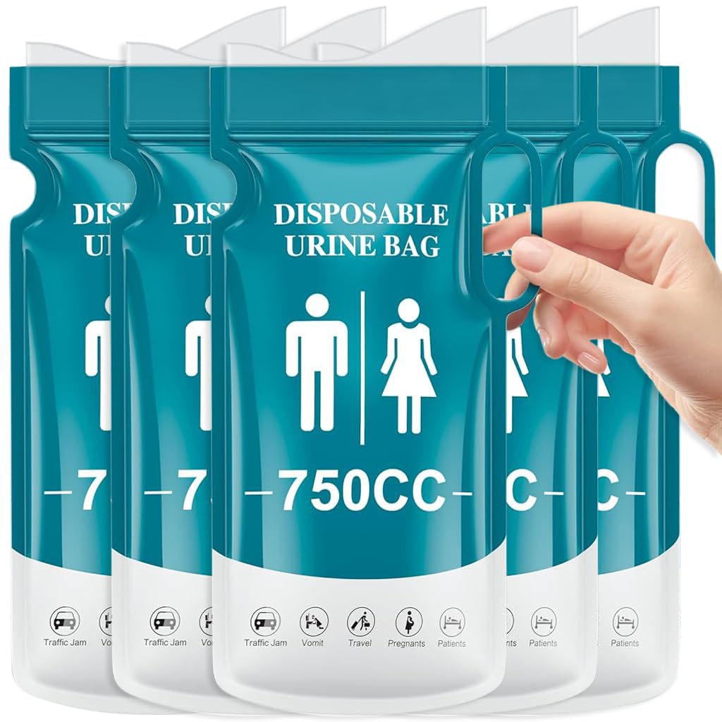 Proberos® 5Pcs Urine Bags Unisex Disposable PE Urine Bags with Handle 750cc Capacity Ziplock Leaking Proof Urine Bags for Men Women Emergency Urine Bags for Outdoor, Driving, Camping, 13x27cm