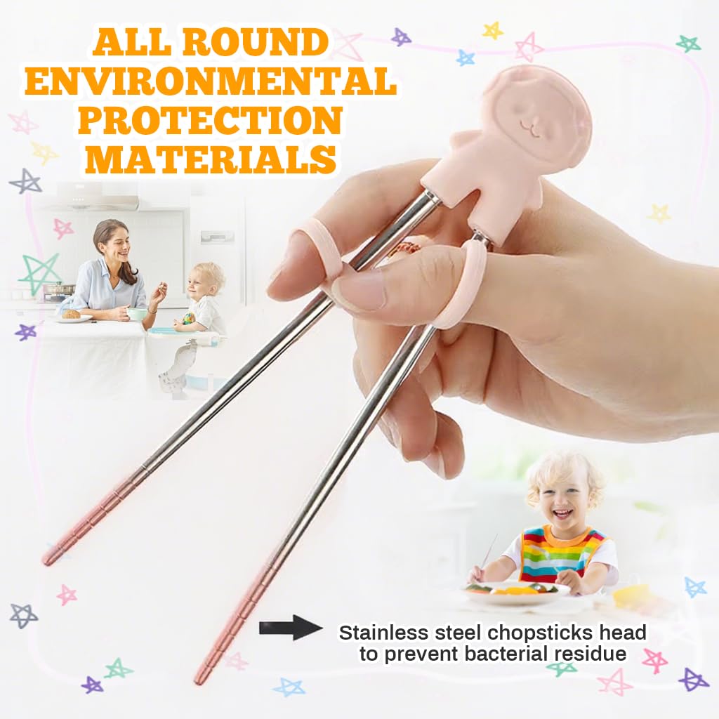 Supvox Training Chopsticks for Kids with Hinged Design and Finger Loops | 2 Pairs Stainless Steel BPA-Free Set