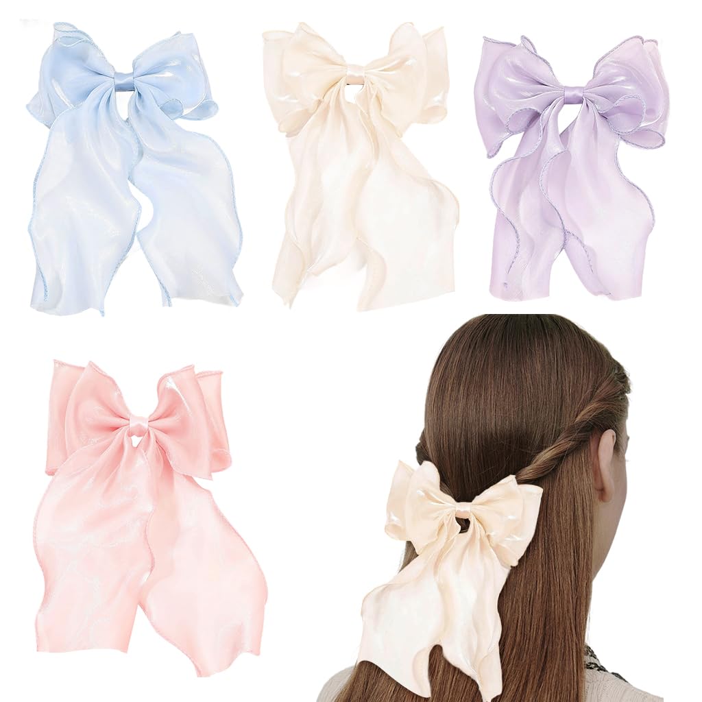 PALAY Hair Bows for Women featuring 6.5 in Width and 11.5 in Long Tail Layered Ribbon | Elegant Clips for Girls