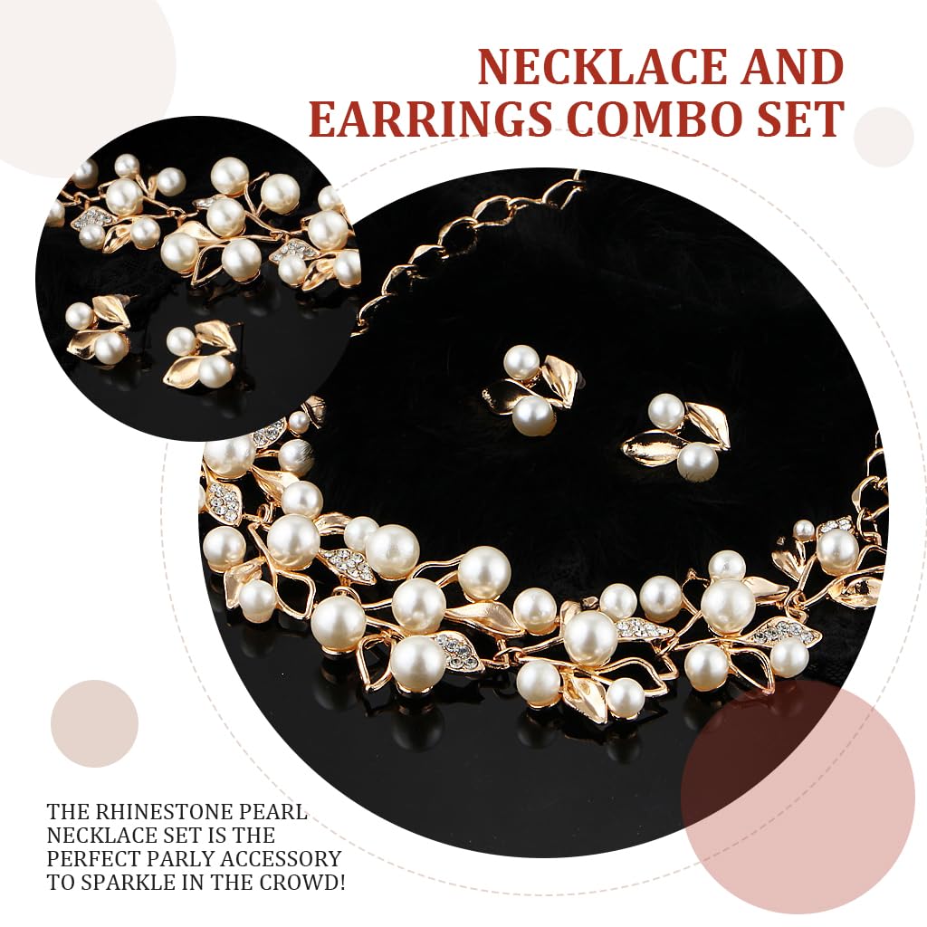 Zibuyu Necklace and Ear Studs Combo Set featuring Floral Pearl Design with Golden Finish | Elegant Women Jewelry Gift