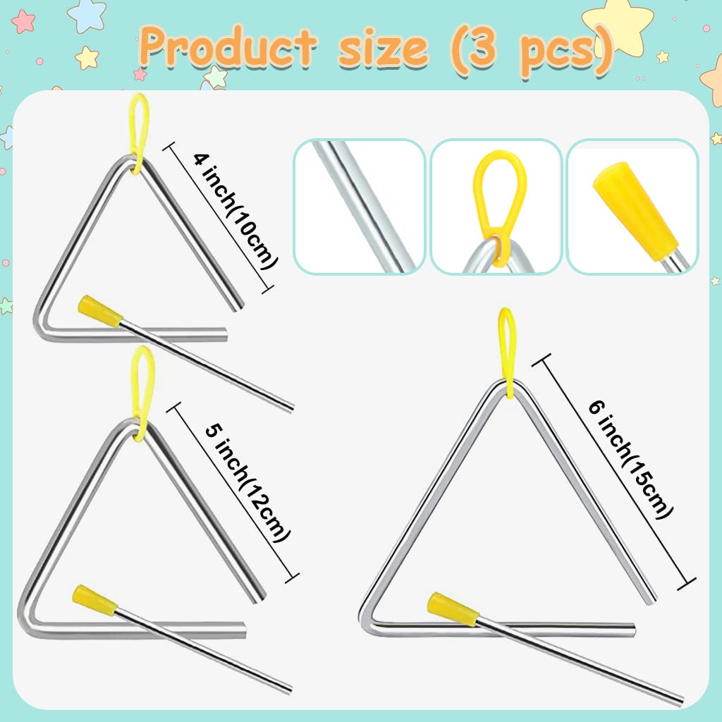 PATPAT Triangle Instrument for Kids and Music Therapy with Hanging Loop | 3 Sizes 4 5 6 in