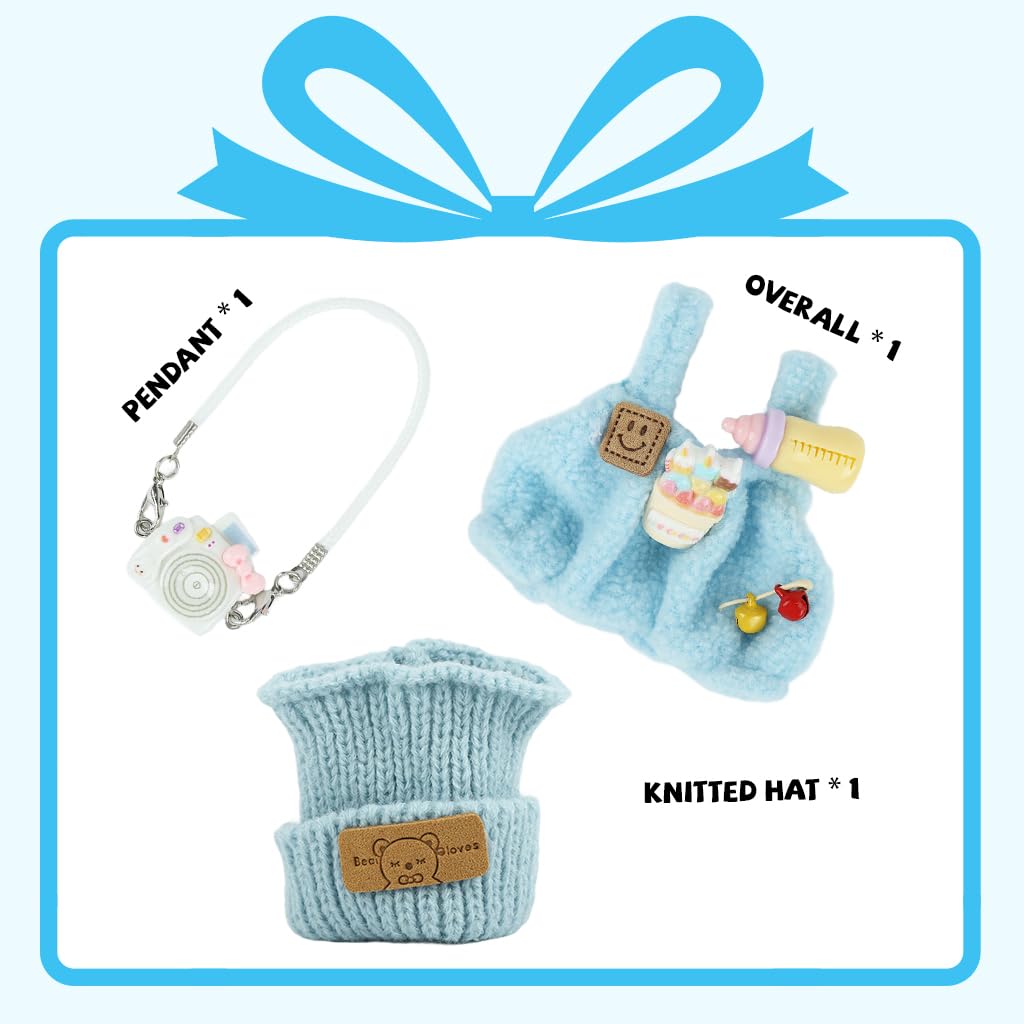 PATPAT Clothes for 17cm Dolls with Hat Milk Bottle and Mini Camera | Blue Crochet Set