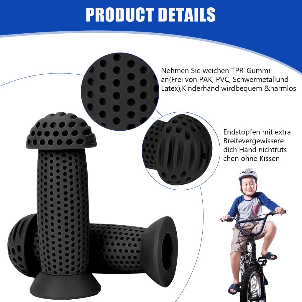 Proberos Bike Handle Grips 3.9 in Soft Silicone Porous Anti Slip for Kids Scooters | Black 2PCS