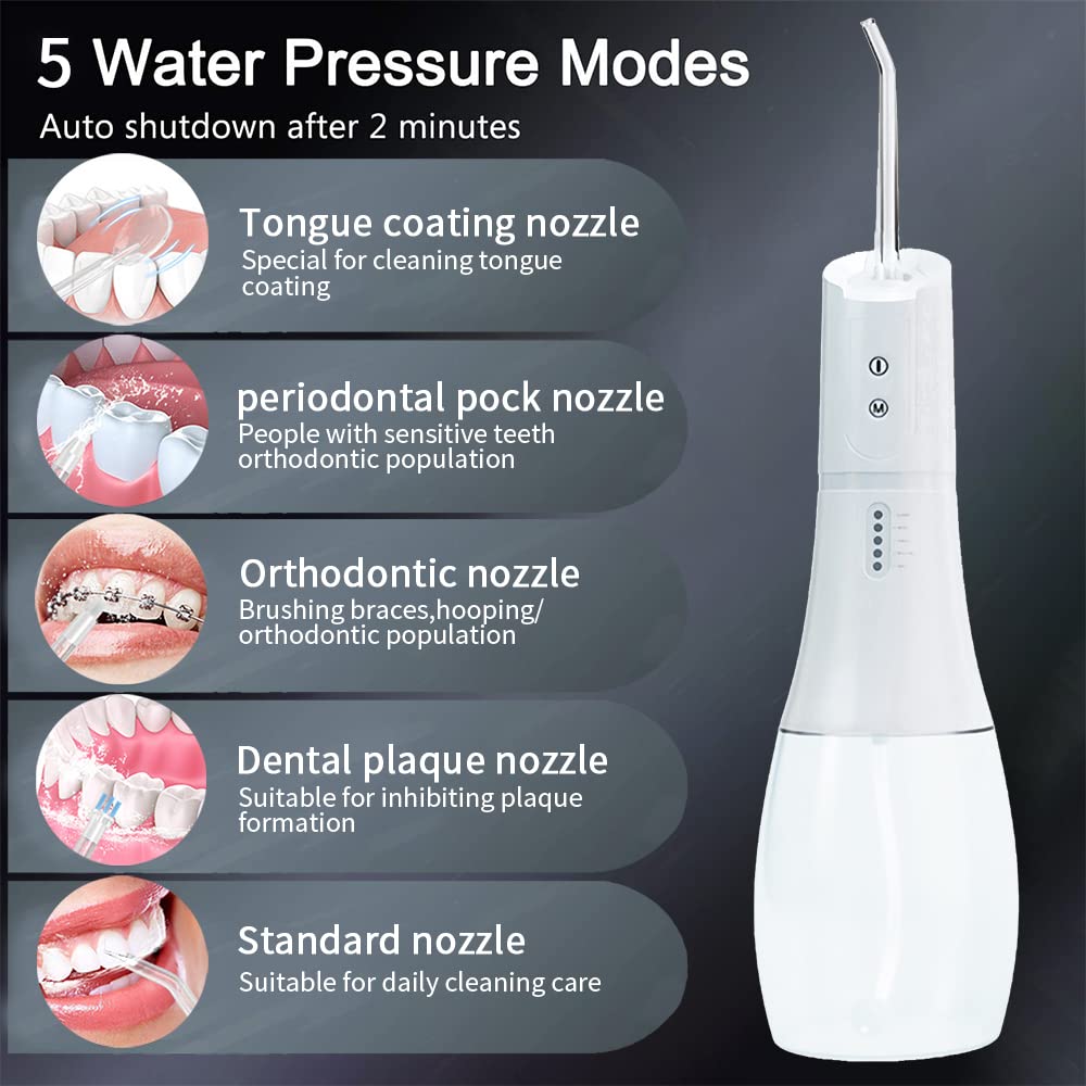 HANNEA Flosser for Teeth Portable Dental Flosser for teeth Oral Care for Braces Bridges, Rechargeable IPX7 Waterproof and 5 Modes, 400ML Water Flosser for Home Travel
