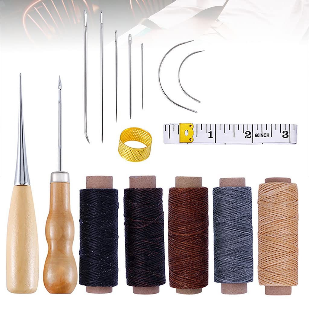 Supvox 16pcs Leather Sewing Tools, Upholstery Repair Kit with Sewing Thread, Large Eye Leather Sewing Needles, Awl, Leather Hand Sewing Needles, Leather Craft Tool Kit for Leather Repair, Stitching