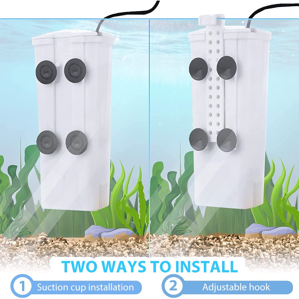 Qpets Aquarium Water Filter for 1 to 10 Gallon Tanks with Quiet 3W Motor and Wall Mount | Carbon Fiber Filtration