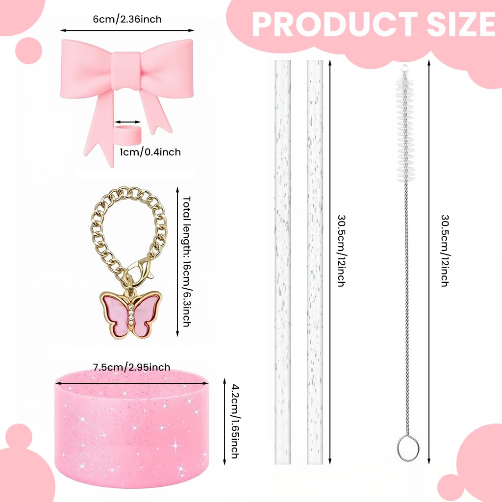 ZIBUYU Silicone Straw Cover Set for Stanley Cup with Spill-Proof Stopper 30x7x2cm | Pink Reusable Drinkware Accessory