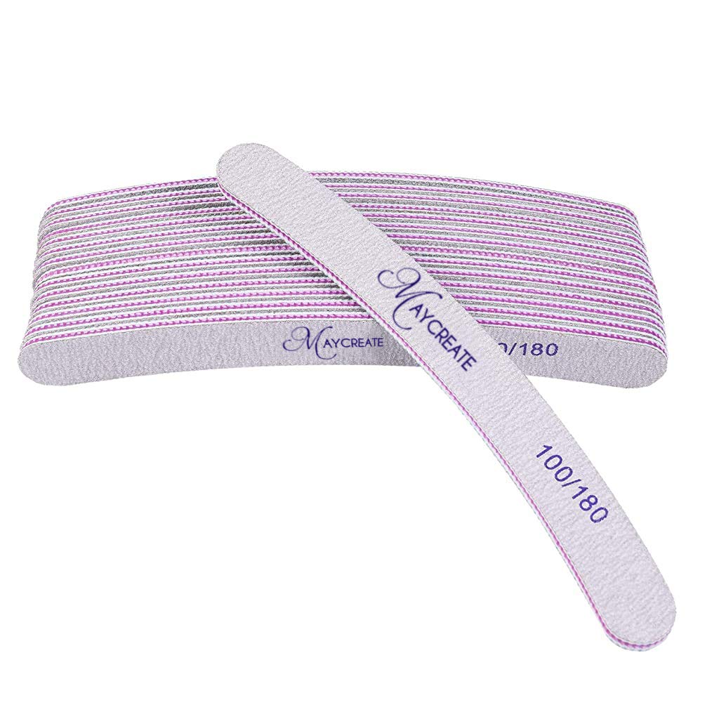 MAYCREATE Nail File Set for Home and Salon Use with Curved Design and 100/180 Grit | 10PCS