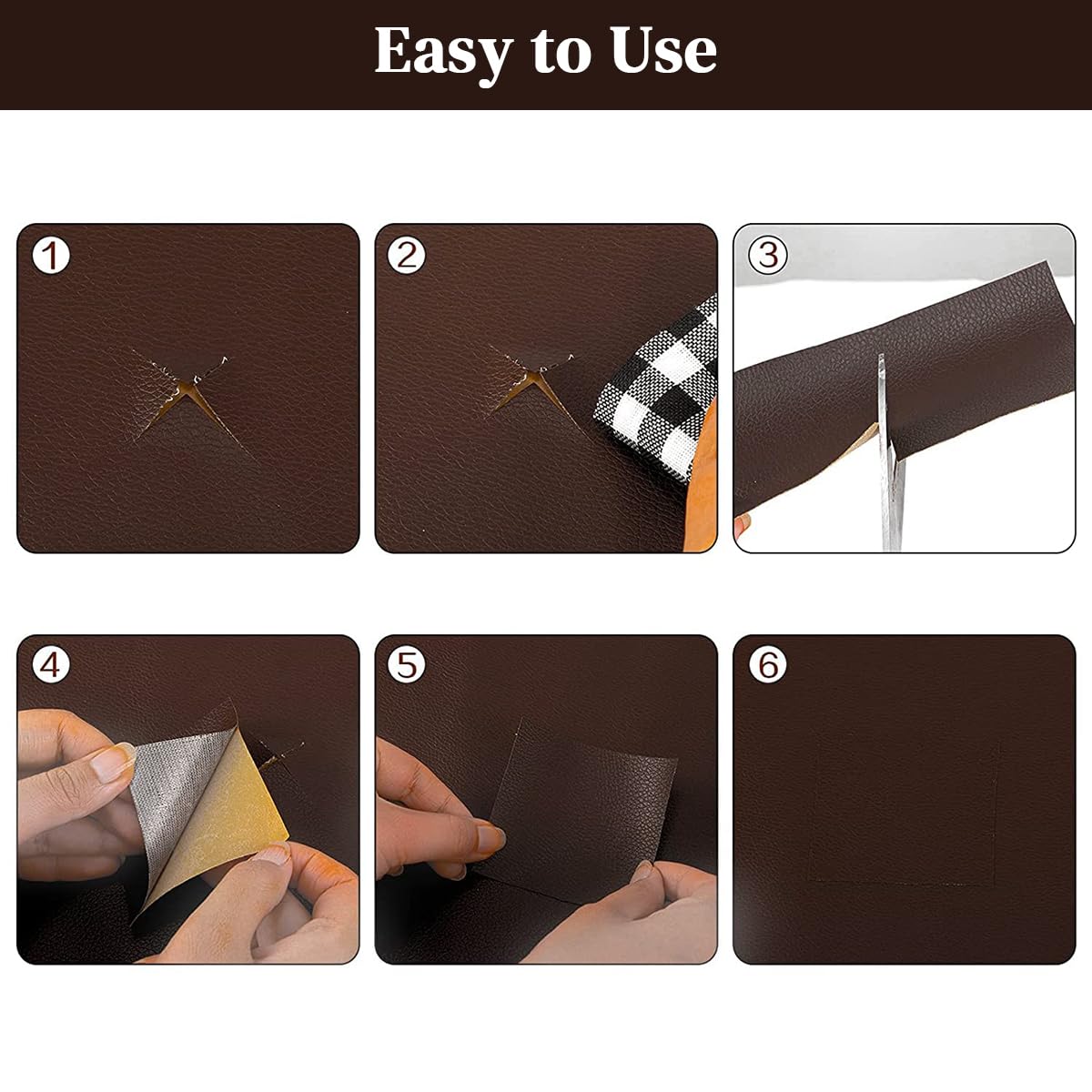 STHIRA Self Adhesive Leather Patches for Car Seats and Furniture 15pcs 30x20cm Brown | Waterproof Synthetic Sheets for Sofa Repair