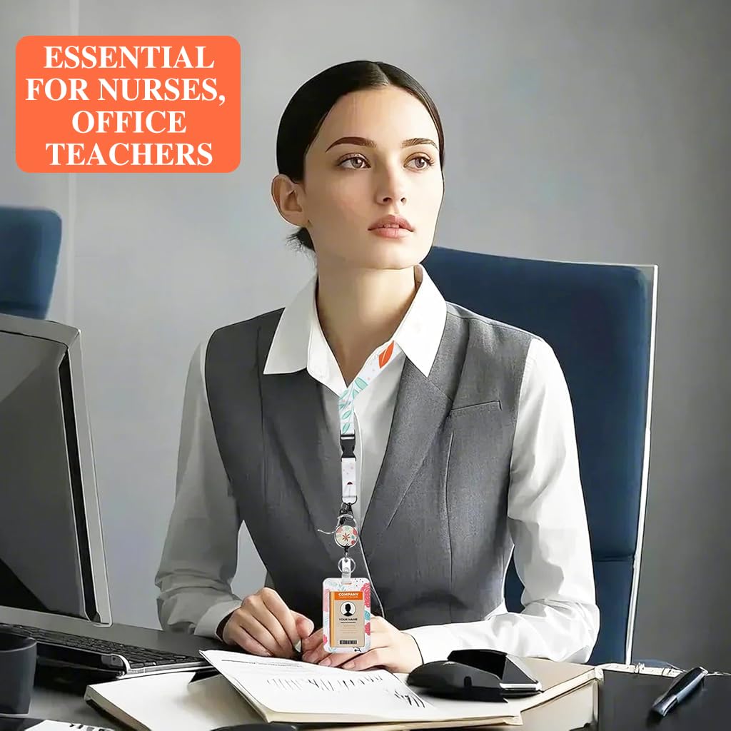 HASTHIP ID Badge Holder Keychain with 24 in Retractable Wire & 19 in Detachable Lanyard for Keys and Cards | Quick Carabiner Clip for Work or Travel