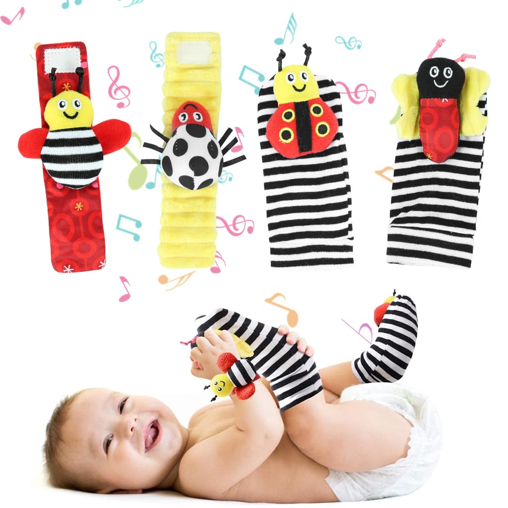 SNOWIE SOFT Baby Rattle Socks Set for Sensory Development with Cotton Wristband Toys | Gift for Infants