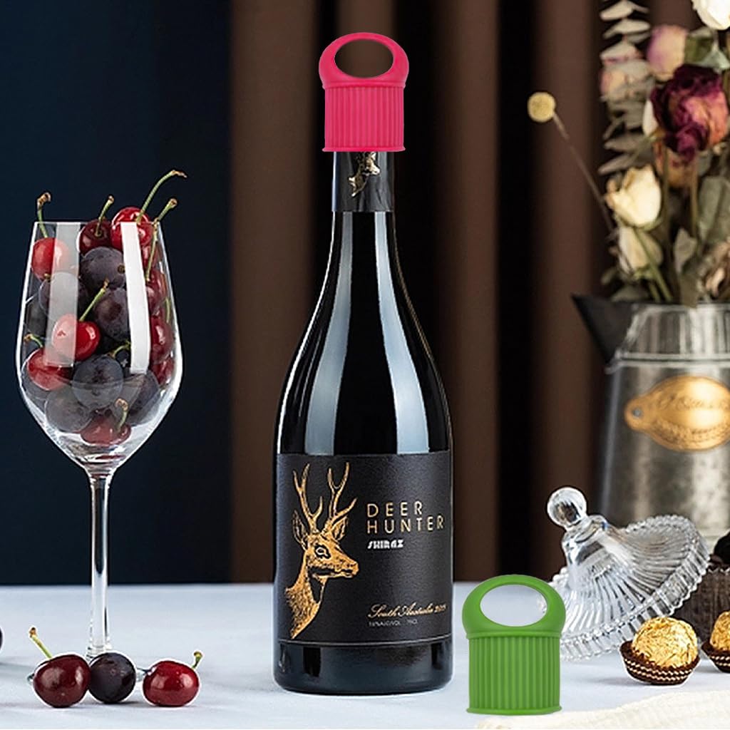 PATPAT Silicone Wine Stoppers 6Pcs Set with Easy Pull Handle and Airtight Leak-Proof Seal