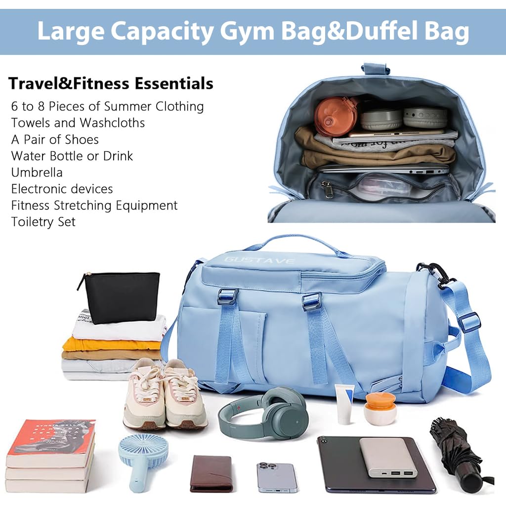 ZIBUYU Gym Bag for Workout and Travel featuring 30L Capacity with Shoe Compartment | Waterproof Oxford Cloth Blue Backpack