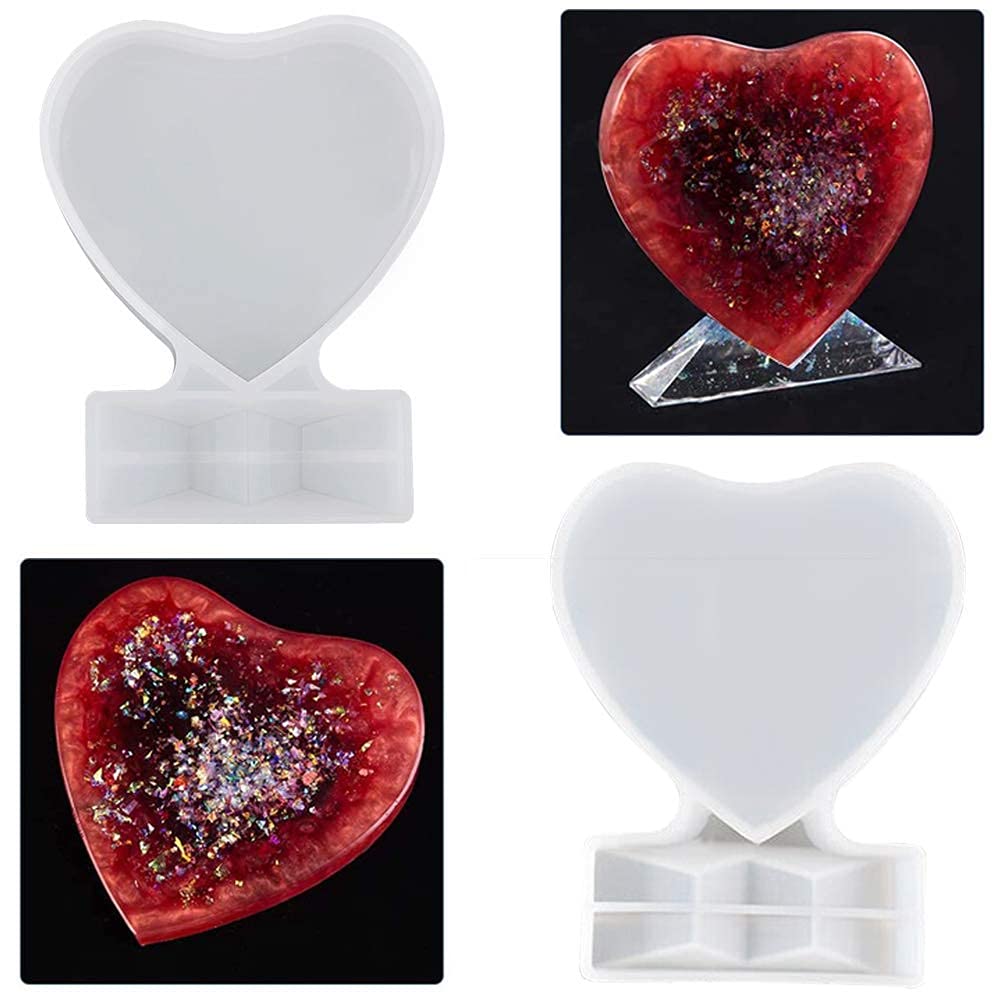 Venzina Resin Moulds for Heart and Rectangular Photo Frames with 12 Glitter Colors | DIY Gift Making 13 x 9 cm Set