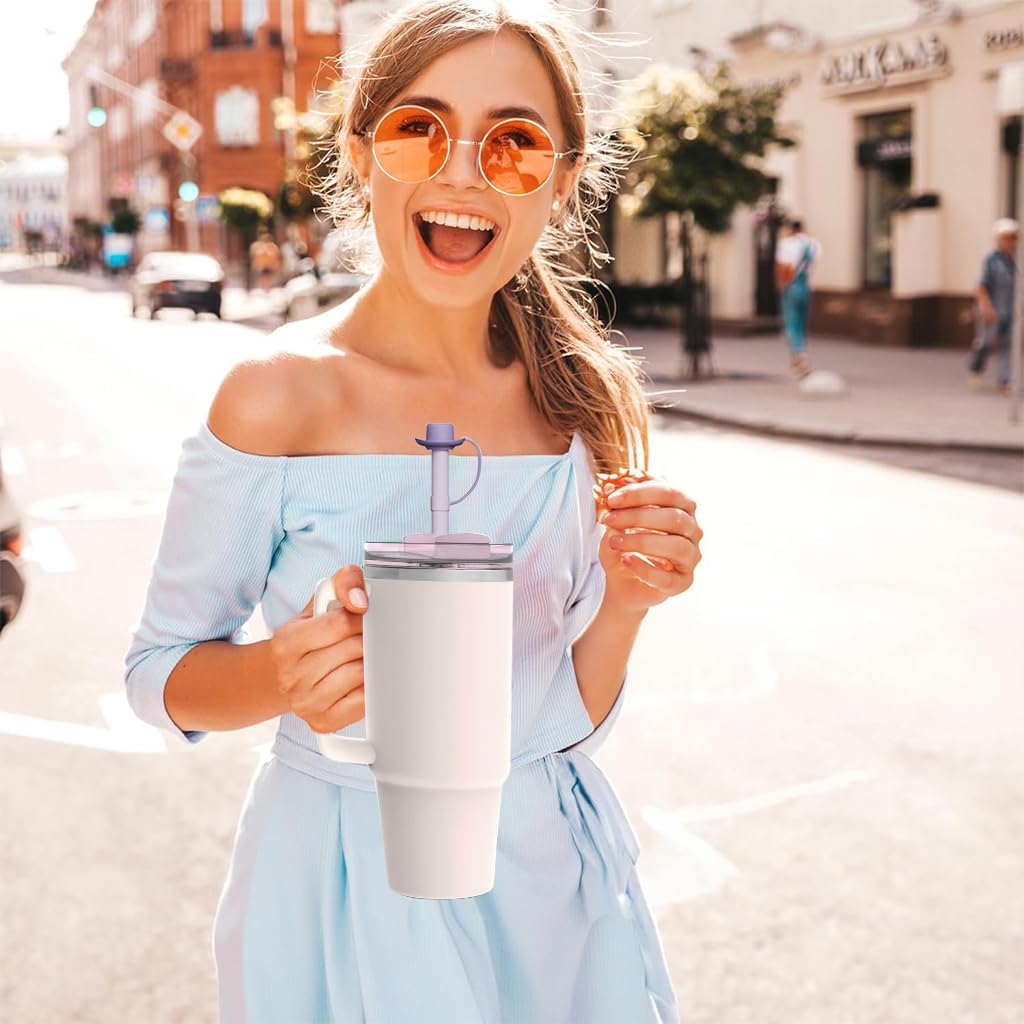 HASTHIP Silicone Straws with Caps 6PCS 12 Inch Reusable for Stanley Cups | Food Grade BPA Free