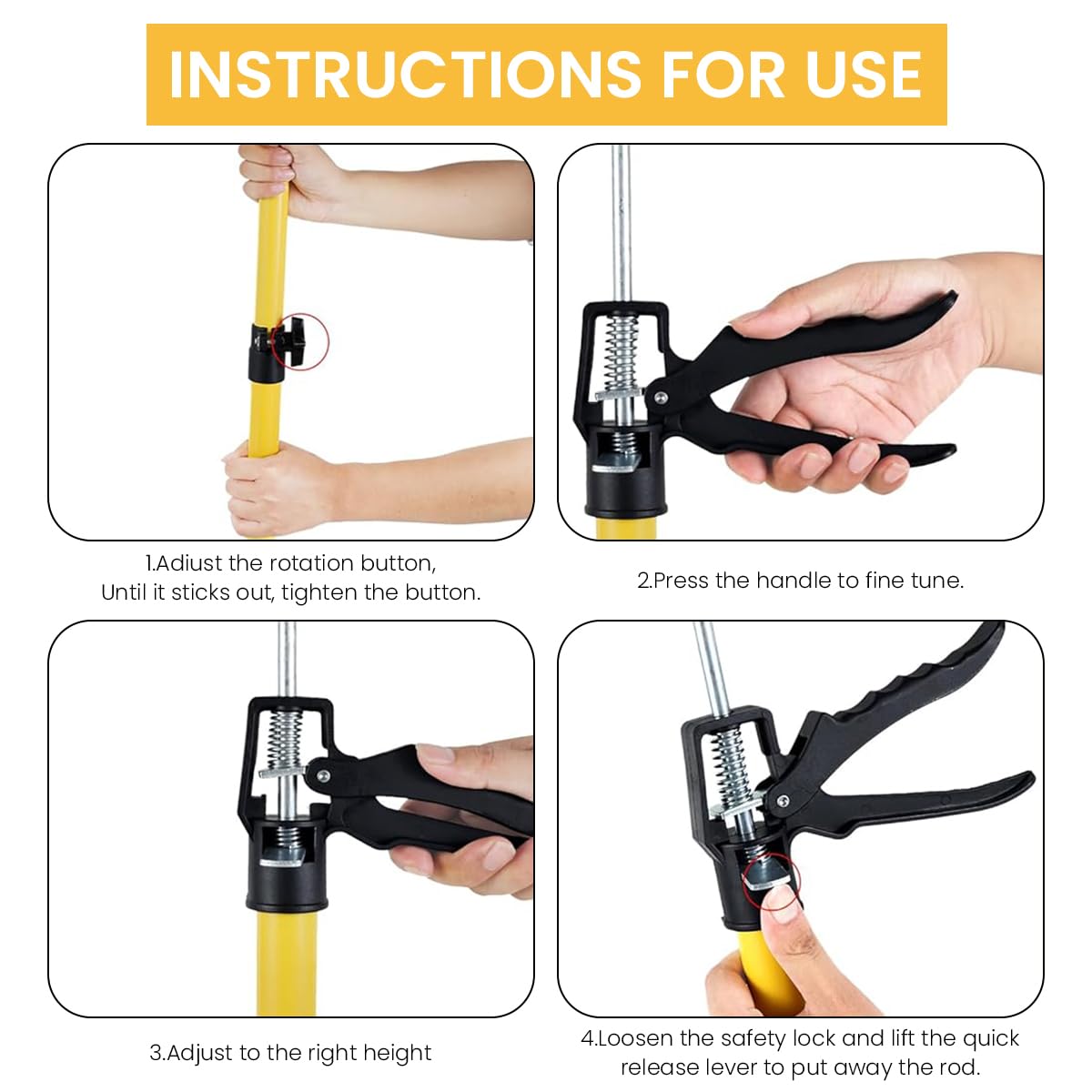 Serplex Cabinet Jack Support Pole for Installing Cabinets with Spring-Loaded Lever and Steel Build 11.8-23.2 in | Hands-Free Mounting