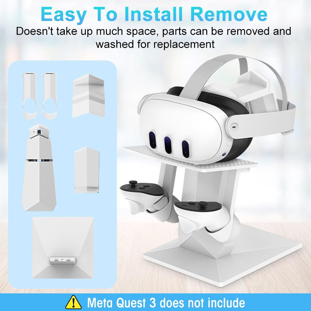 VR Headset and Controller Stand for Meta Quest 3 with Dual Layer Design and Non Slip Base